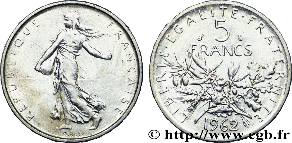 5 francs Semeuse, argent 1962 Paris F.340/6 AU