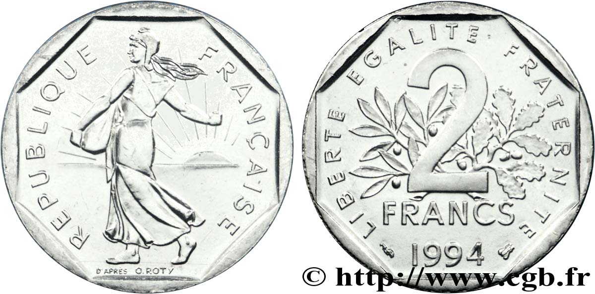 2 francs Semeuse, nickel, différent abeille, BU (Brillant Universel) 1994 Pessac F.272/22 FDC