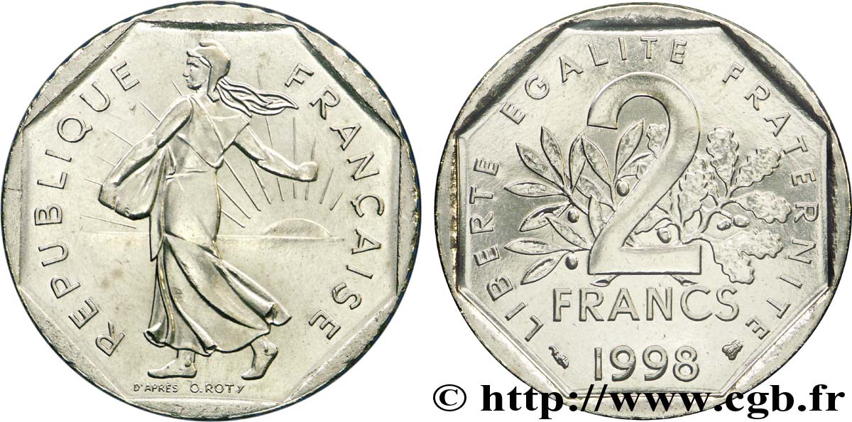 2 francs Semeuse, nickel, BU (Brillant Universel) 1998 Pessac F.272/26 FDC