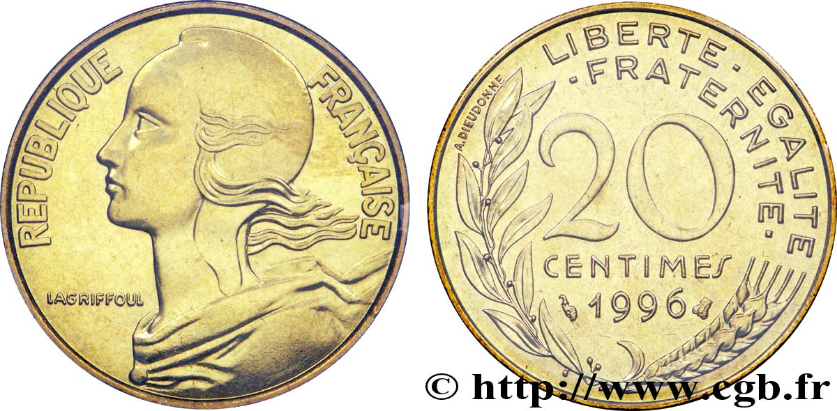 20 centimes Marianne, BU (Brillant Universel) 1996 Pessac F.156/40 FDC