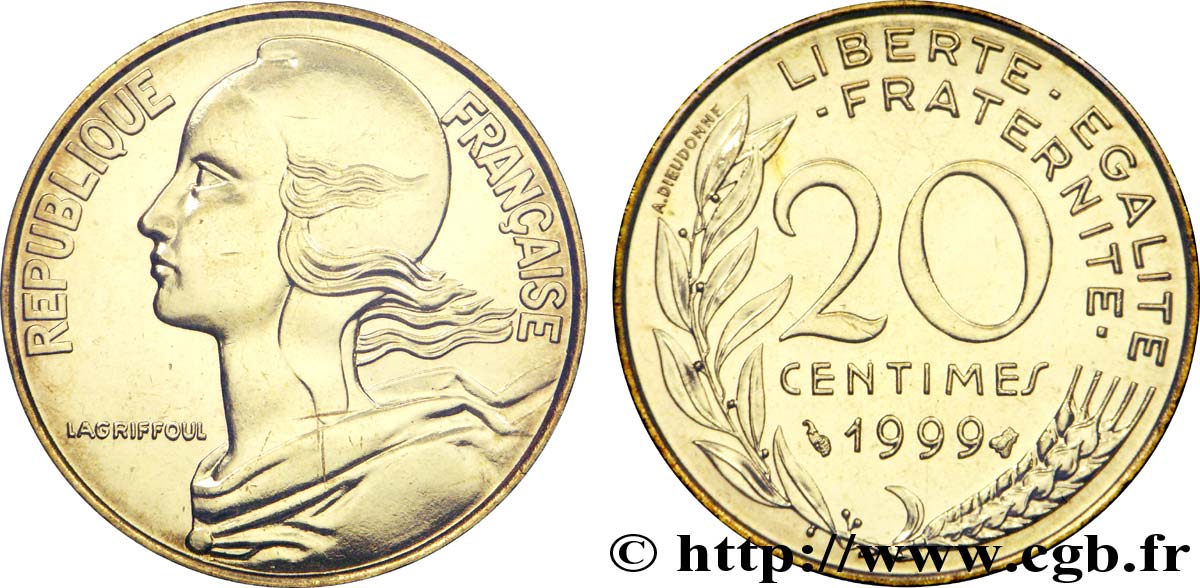 20 centimes Marianne, BU (Brillant Universel) 1999 Pessac F.156/43 FDC