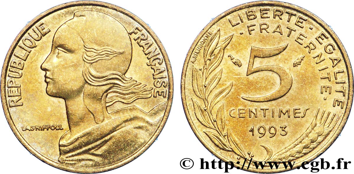 5 centimes Marianne, 3 plis 1993 Pessac F.125/32 fST 