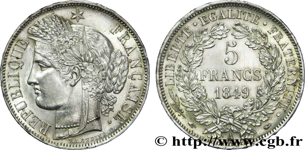 5 francs Cérès, IIe République 1849 Paris F.327/1 VZ