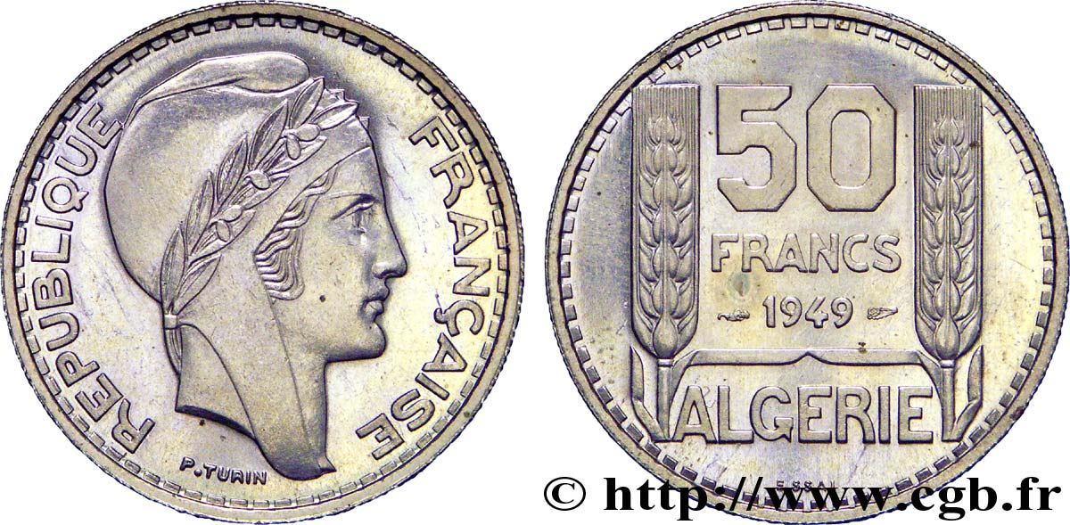 ALGÉRIE - QUATRIÈME RÉPUBLIQUE Essai de 50 francs Turin 1949 Paris SPL 