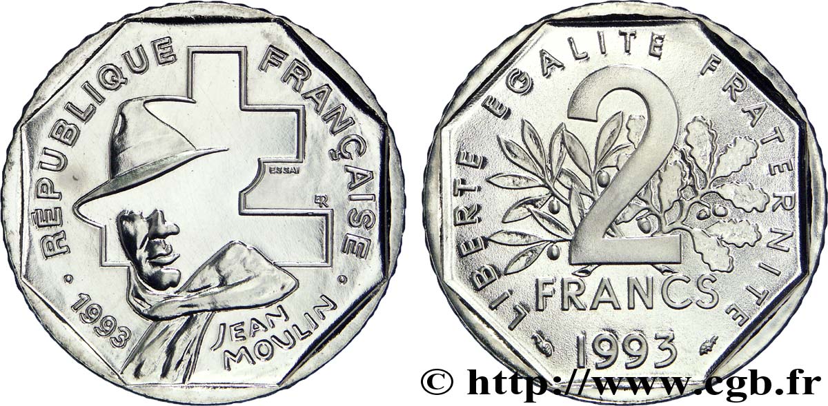 Essai de 2 francs Jean Moulin 1993 Pessac F.273/1 FDC