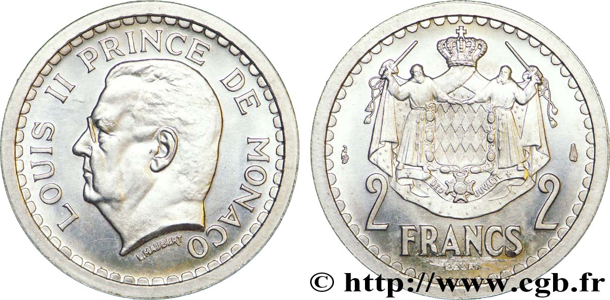 MONACO - PRINCIPAUTÉ DE MONACO - LOUIS II Essai de 2 francs Louis II, aluminium n.d. Paris SPL 