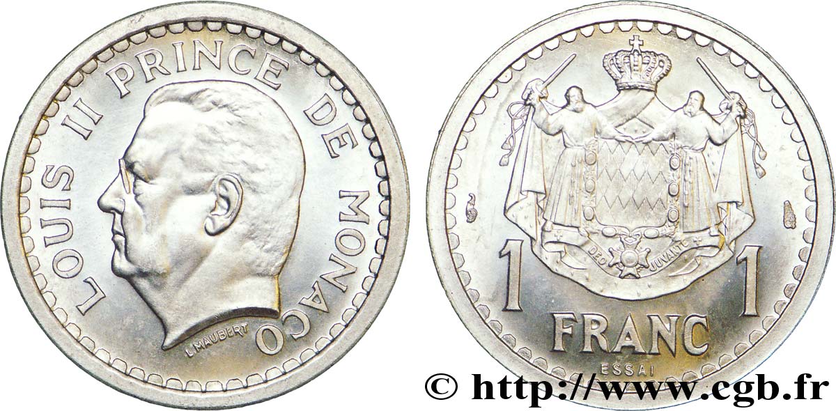 MONACO - PRINCIPAUTÉ DE MONACO - LOUIS II Essai de 1 franc Louis II, aluminium n.d. Paris SPL 