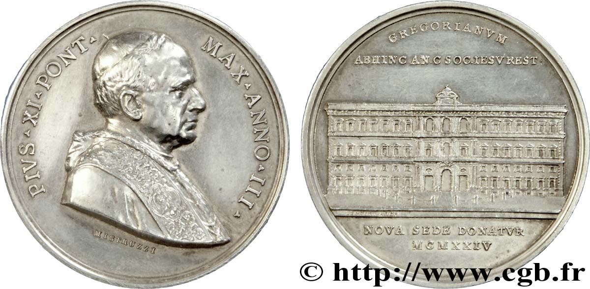 VATICAN - PIE XI (Achille Ratti) Médaille AR 44, Nouvelle université grégorienne 1924 Rome SUP 