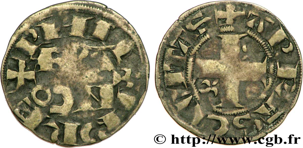 FELIPE II  AUGUSTUS  Denier parisis, 1er type c. 1191-1199 Arras BC+/MBC