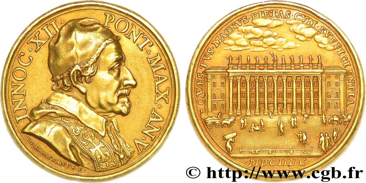 ITALIE - ÉTATS DU PAPE - INNOCENT XII (Antoine Pignatelli) Médaille annuelle, or 35,5 mm 1695  TTB+