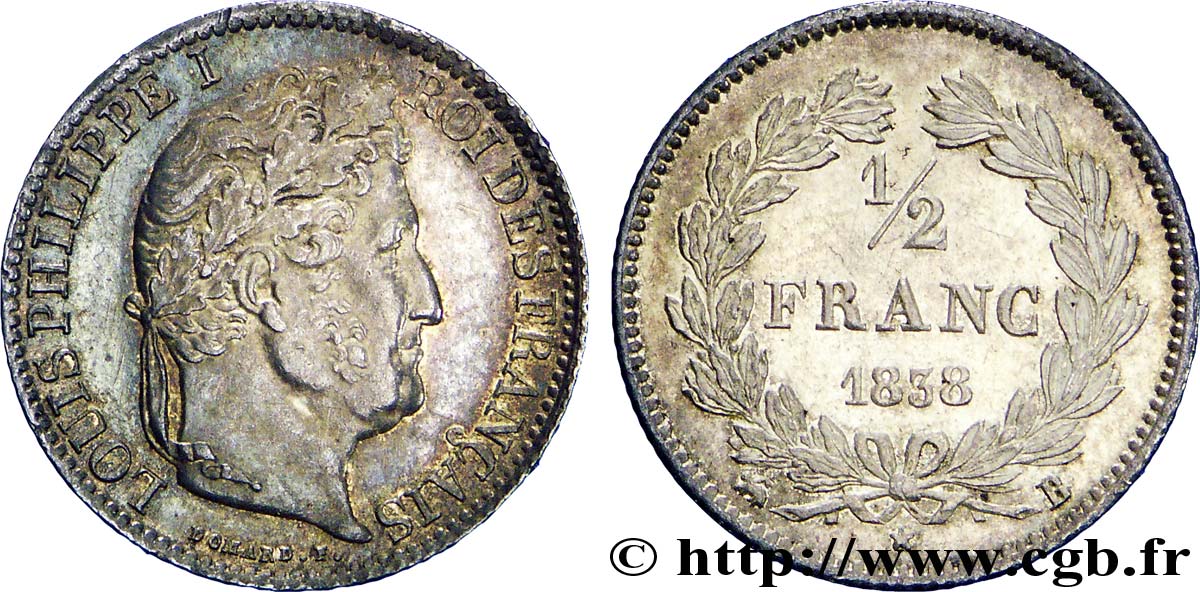 1/2 franc Louis-Philippe 1838 Rouen F.182/74 SUP 