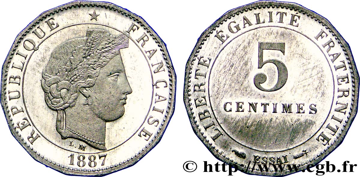 Essai de 5 centimes Merley, 16 pans 1887 Paris VG.4058  SUP 