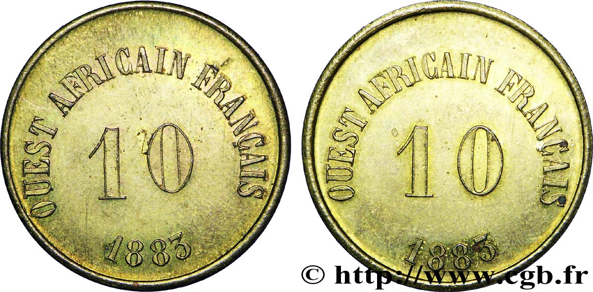 TROISIÈME RÉPUBLIQUE - OUEST-AFRICAIN FRANÇAIS Jeton 10, valeur d’échange 50 francs 1883 Paris SUP 