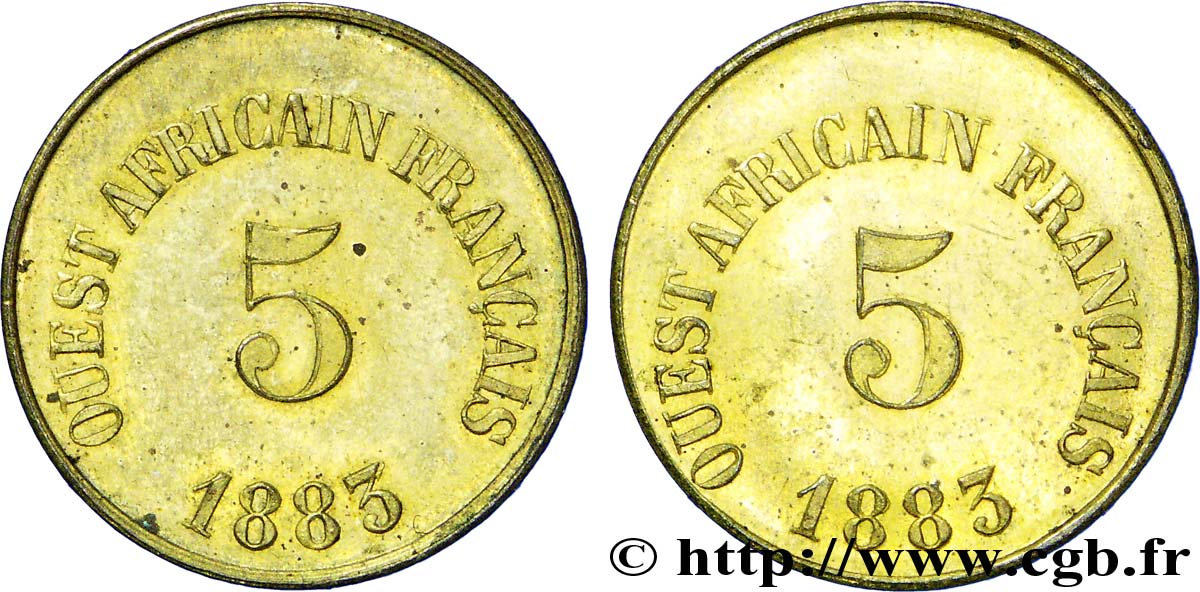 TROISIÈME RÉPUBLIQUE - OUEST-AFRICAIN FRANÇAIS Jeton 5, valeur d’échange 25 francs 1883 Paris SUP 