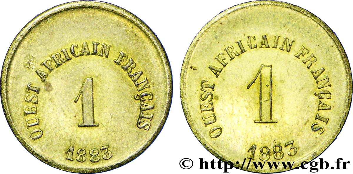 TROISIÈME RÉPUBLIQUE - OUEST-AFRICAIN FRANÇAIS Jeton 1, valeur d’échange 5 francs 1883 Paris SUP 