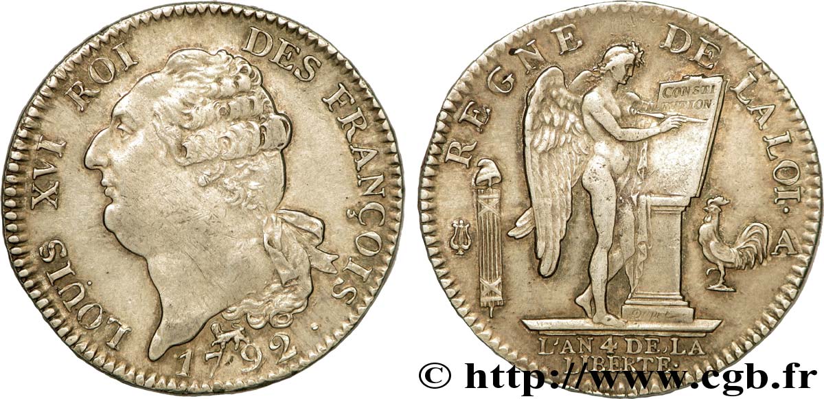 LOUIS XVI (MONARQUE CONSTITUTIONNEL)  Écu dit  au génie , type FRANÇOIS 1792 Paris TTB+