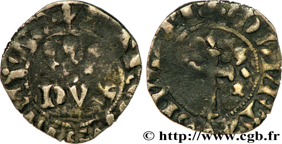 BRITTANY - DUCHY OF BRITTANY - CHARLES OF BLOIS Double denier F/VF