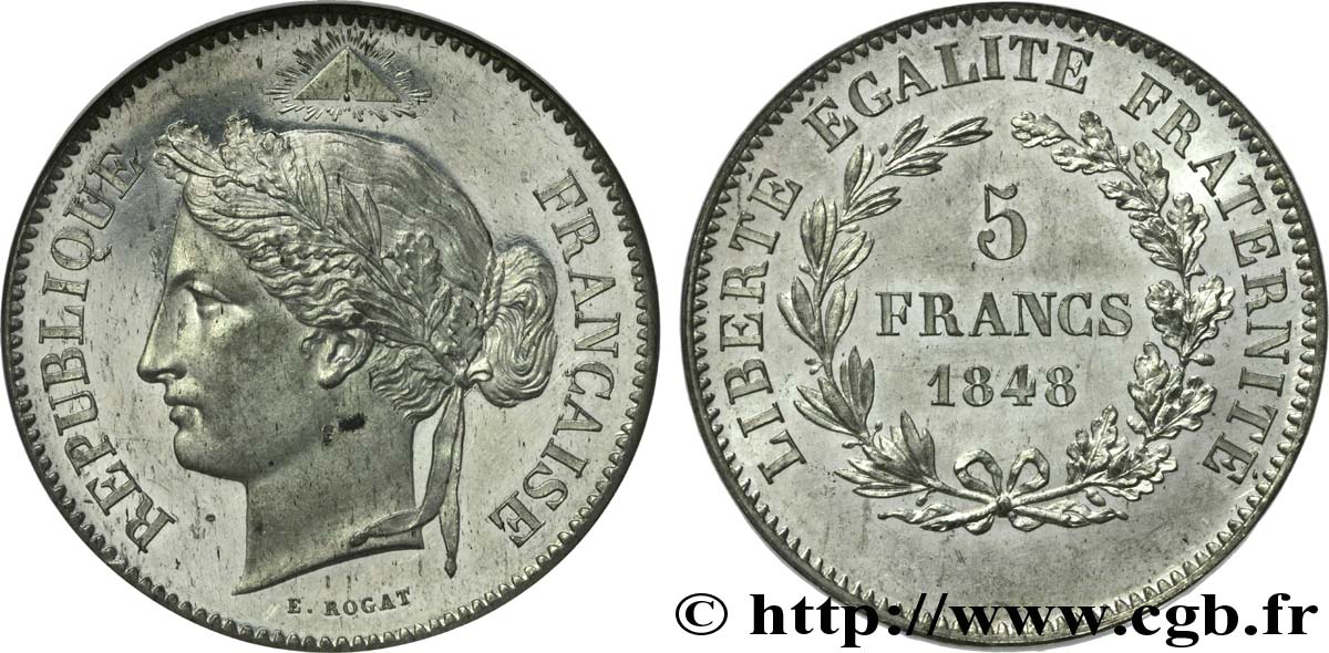 Concours de 5 francs, essai par Rogat 1848 Paris VG.3091 var. SUP 