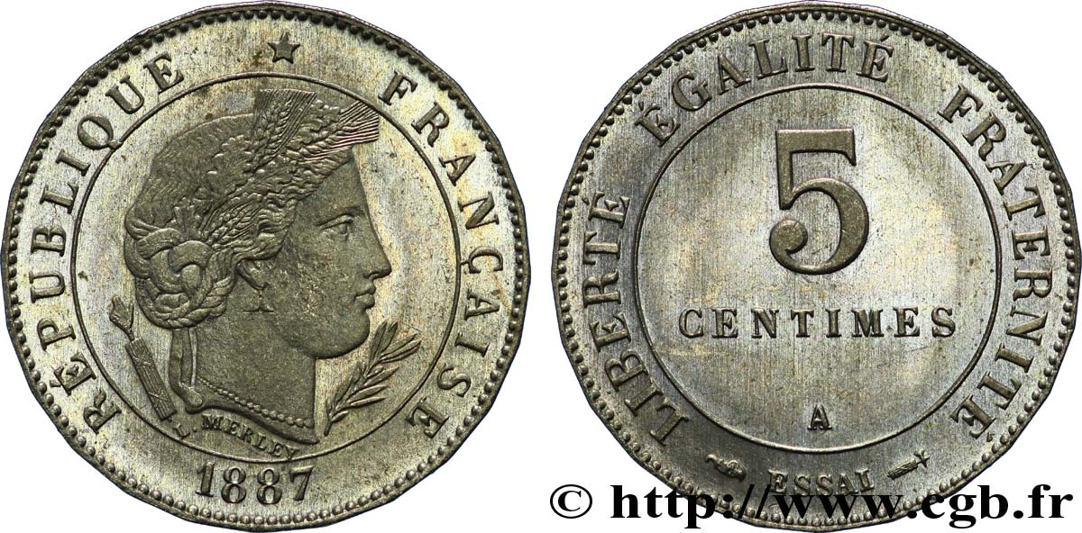 Essai de 5 centimes Merley, 24 pans 1887 Paris VG.4057 var. MS