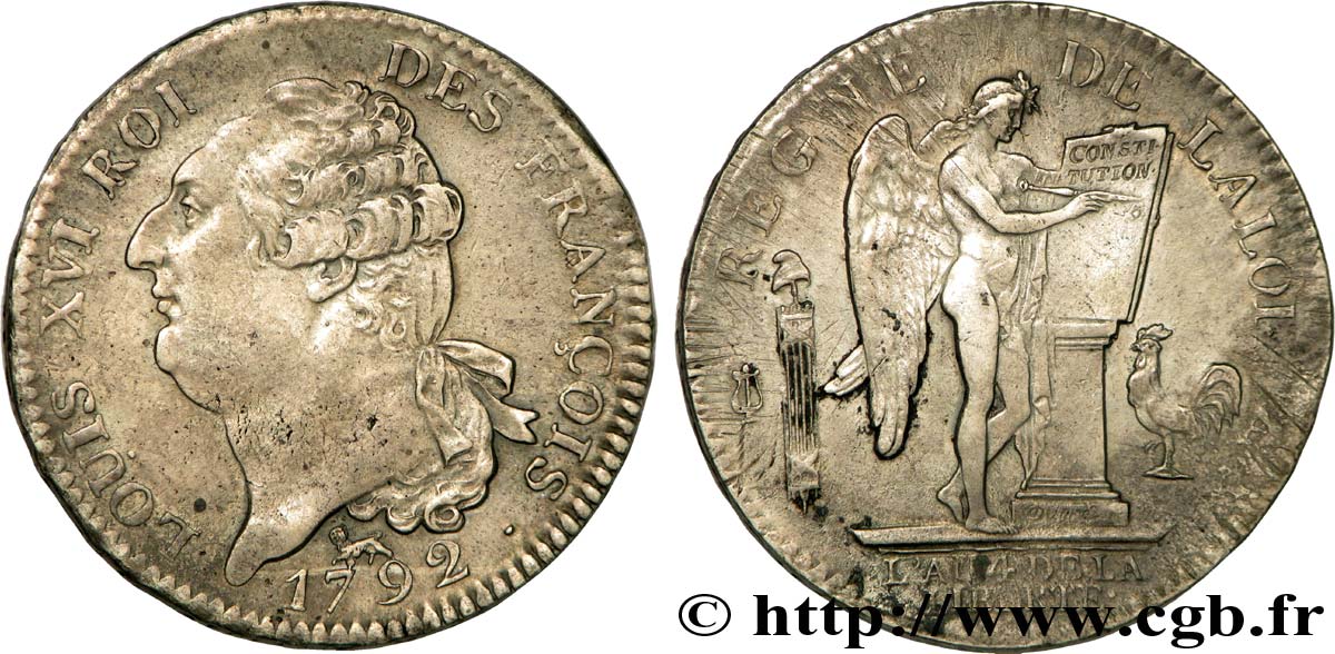 LOUIS XVI Écu dit au génie , type FRANÇOIS 1792 Paris MBC+/MBC