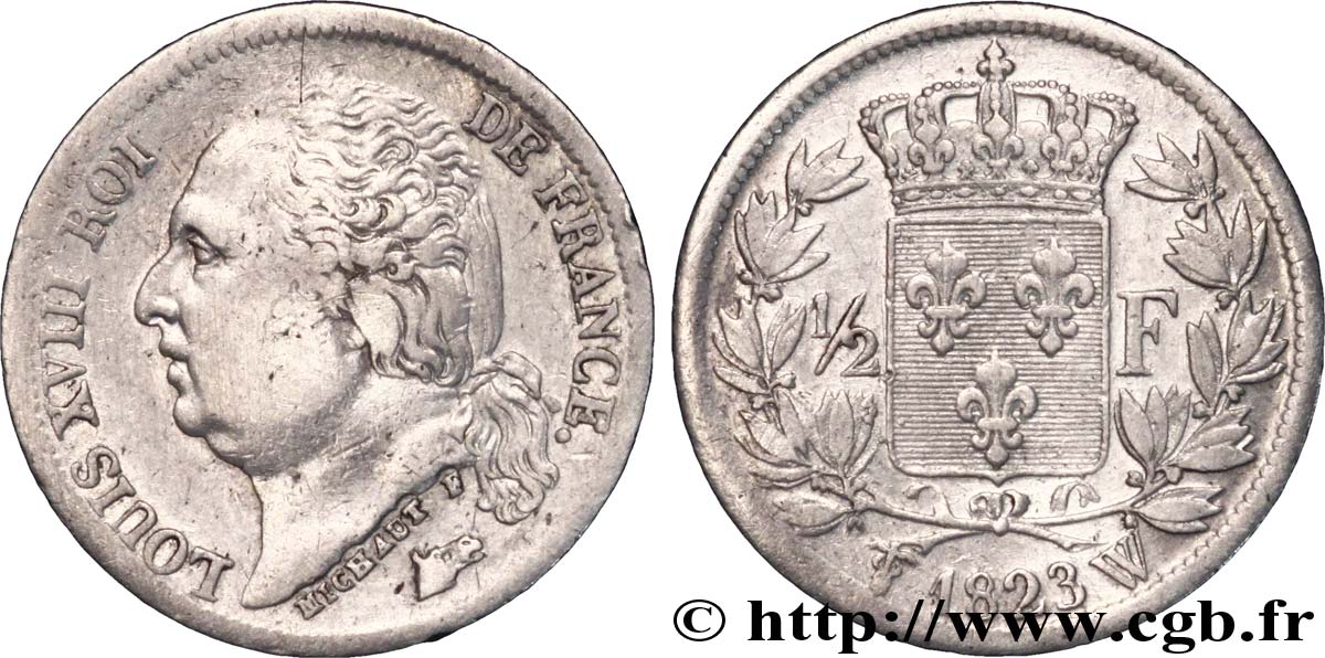 1/2 franc Louis XVIII 1823 Lille F.179/42 S 