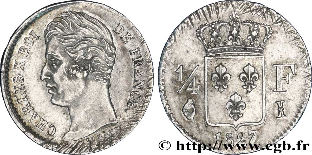 1/4 franc Charles X 1827 Limoges F.164/14 XF 