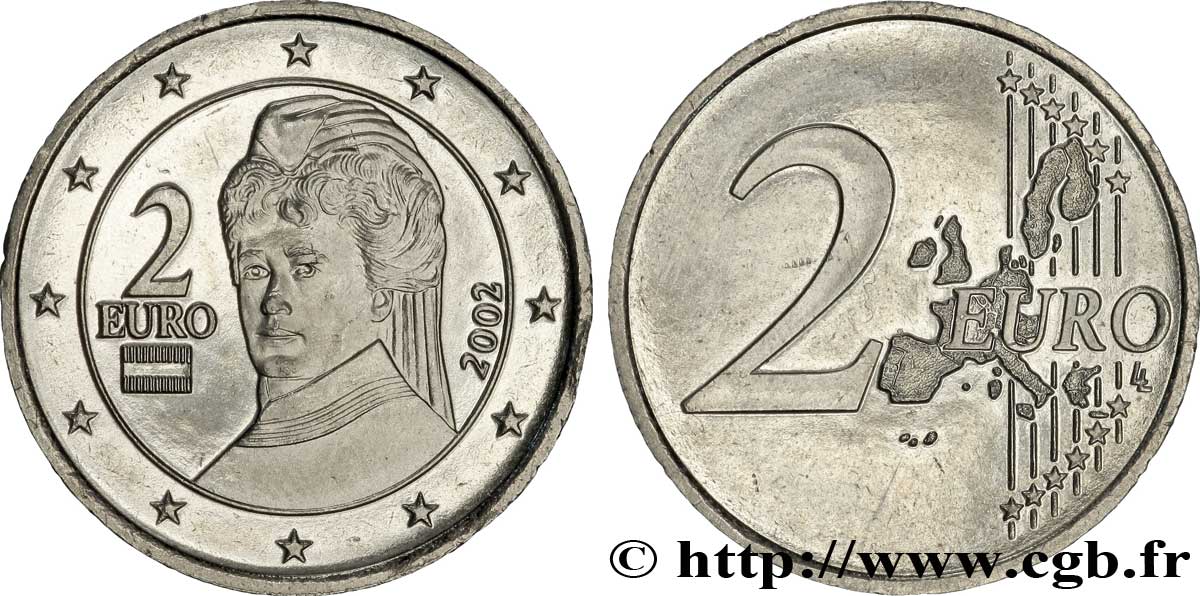 EUROPÄISCHE ZENTRALBANK 2 euro Von Suttner, monométallique, tranche cannelée 2002
