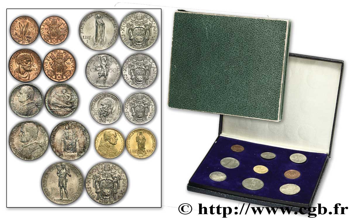 VATICANO - PIE XI (Achille Ratti) Coffret de neuf monnaies 1936 Rome EBC 