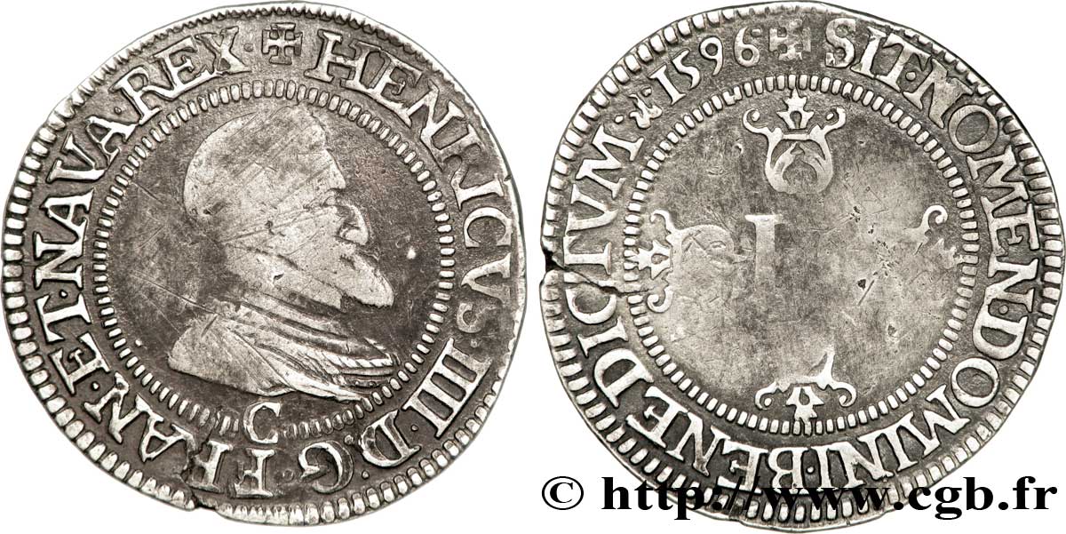 HENRY IV Demi-franc, 1er type de Saint-Lô 1596 Saint-Lô XF