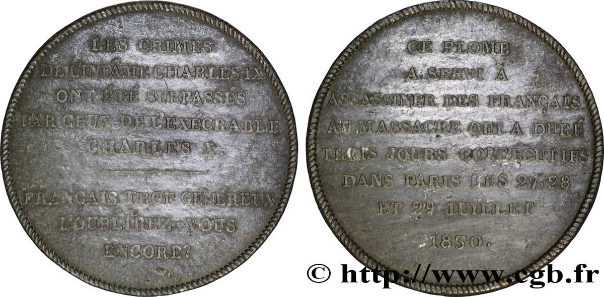 CARLO X Médaille politique commémorant les journées de juillet 1830 VF
