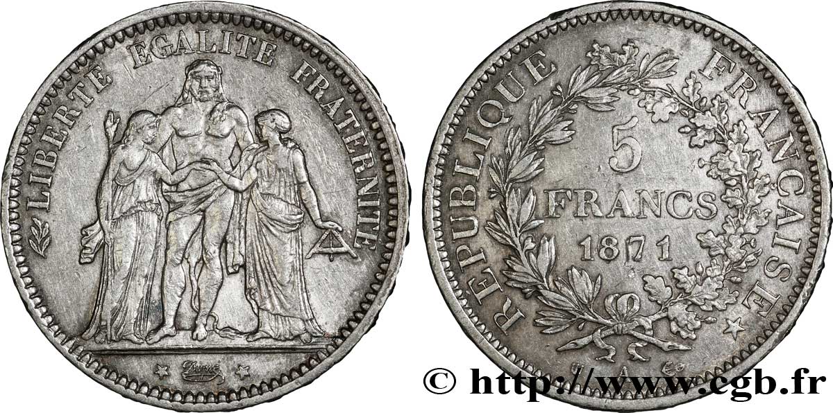 5 francs Hercule, dite “Camélinat” 1871 Paris F.334/4 SS 