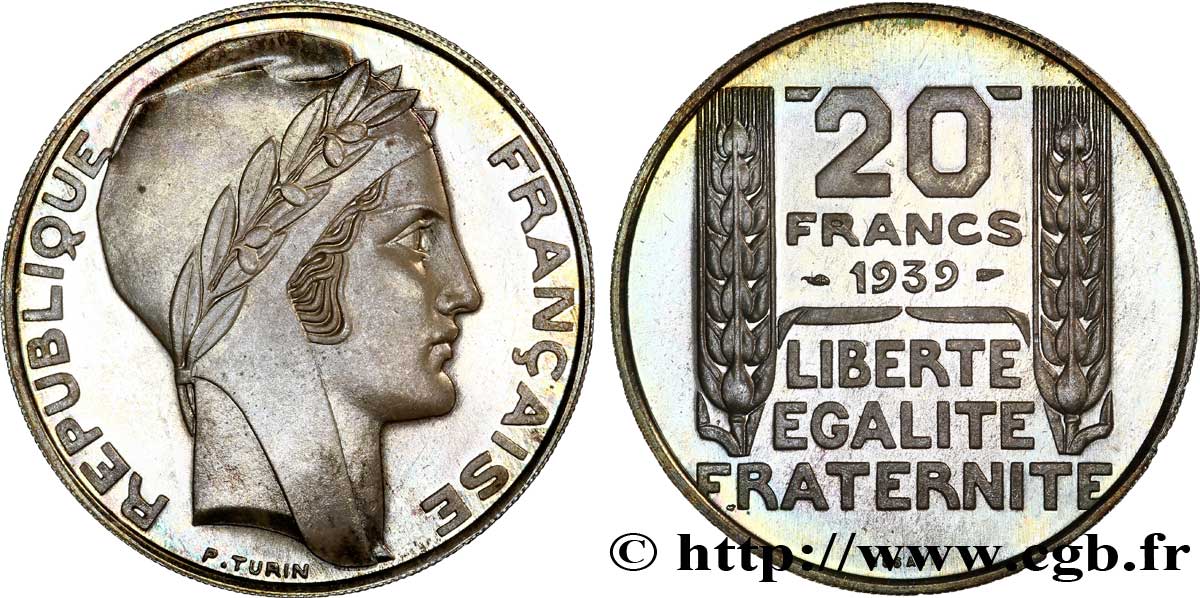 Essai de 20 francs Turin, poids léger 1939 G.853 MS