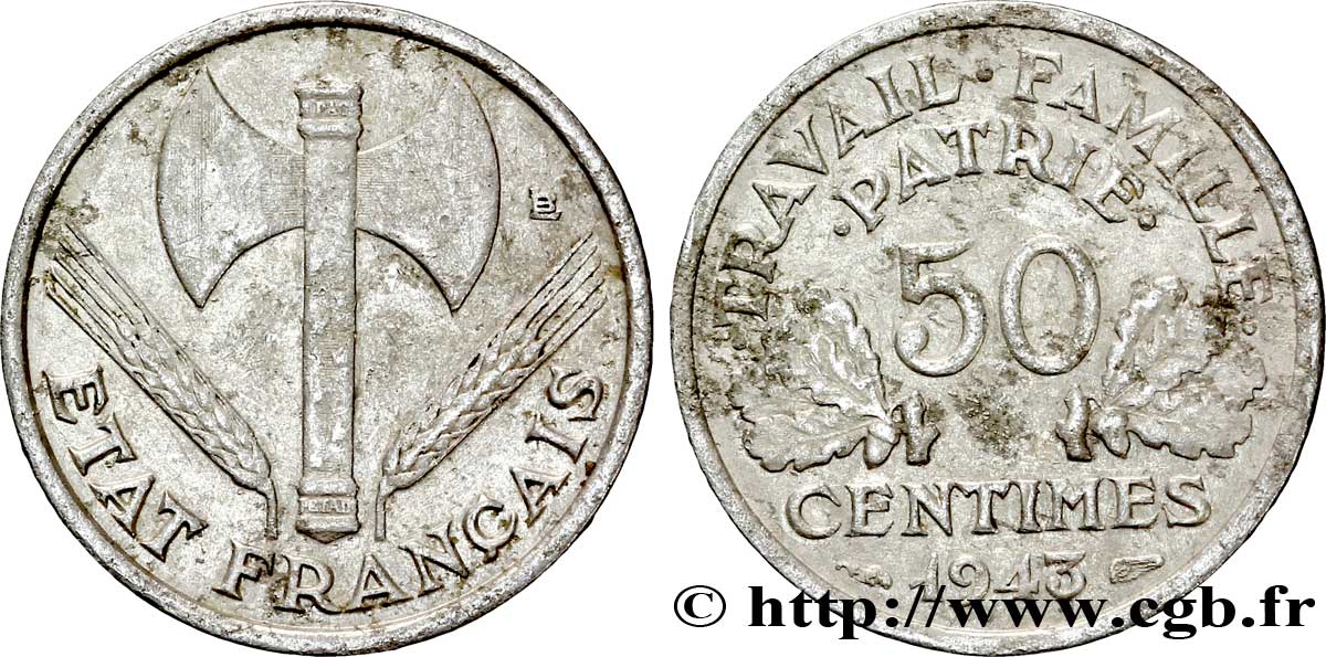 50 centimes Francisque, lourde 1943  F.195/4 MBC 