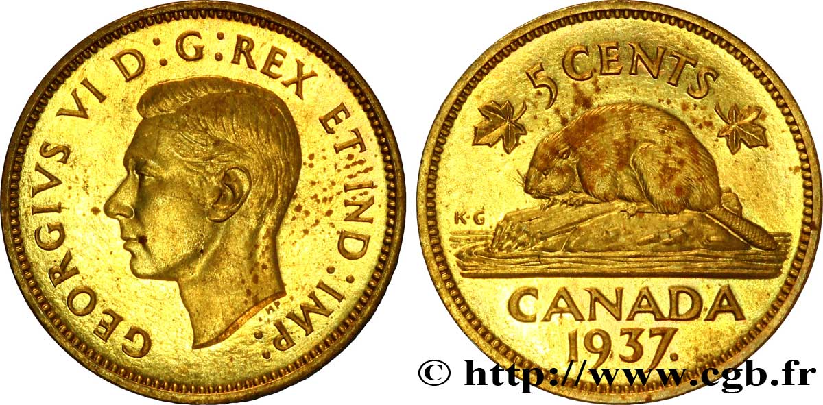 CANADA - GEORGES VI Épreuve de 5 cents en laiton 1937  SPL 