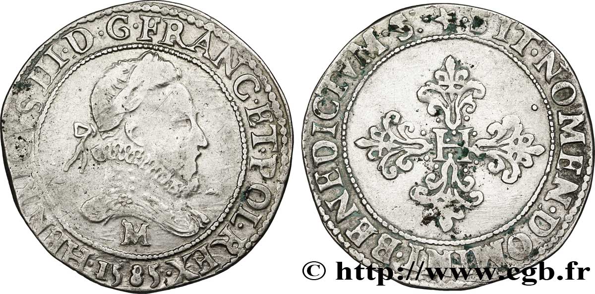 HENRY III Franc au col fraisé 1585 Toulouse q.BB/BB