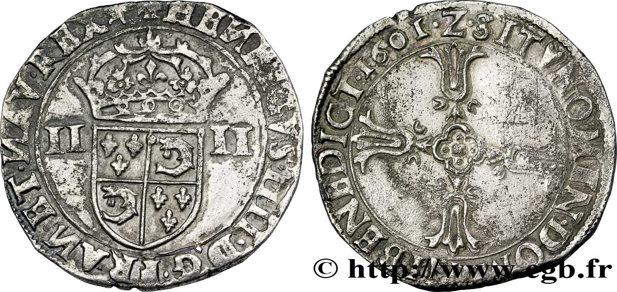 HENRI IV LE GRAND Quart d écu du Dauphiné 1601 Grenoble TTB