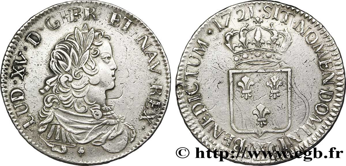 LOUIS XV  THE WELL-BELOVED  Écu dit  de France , fausse réformation 1721 Lille q.SPL/BB