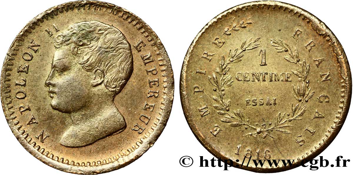 Essai-piéfort de 1 centime en bronze 1816  VG.2415  SPL 