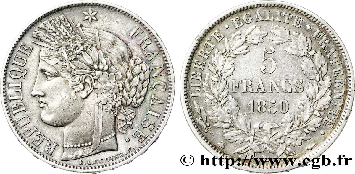 5 francs Cérès, IIe République 1850 Strasbourg F.327/5 TTB 