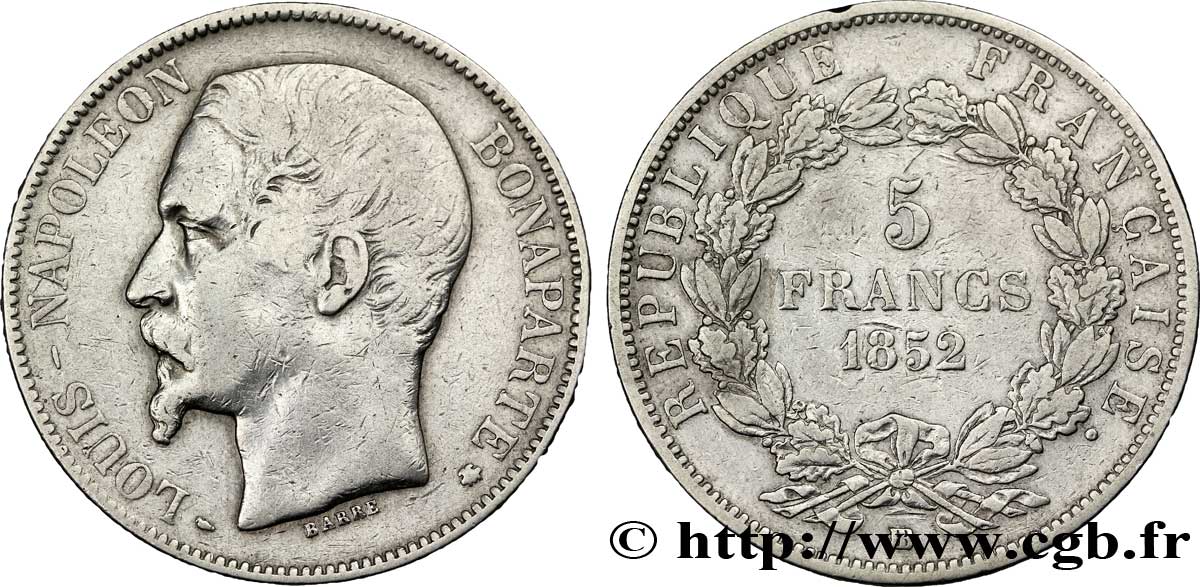 5 francs Louis-Napoléon 1852 Strasbourg F.329/3 TB 