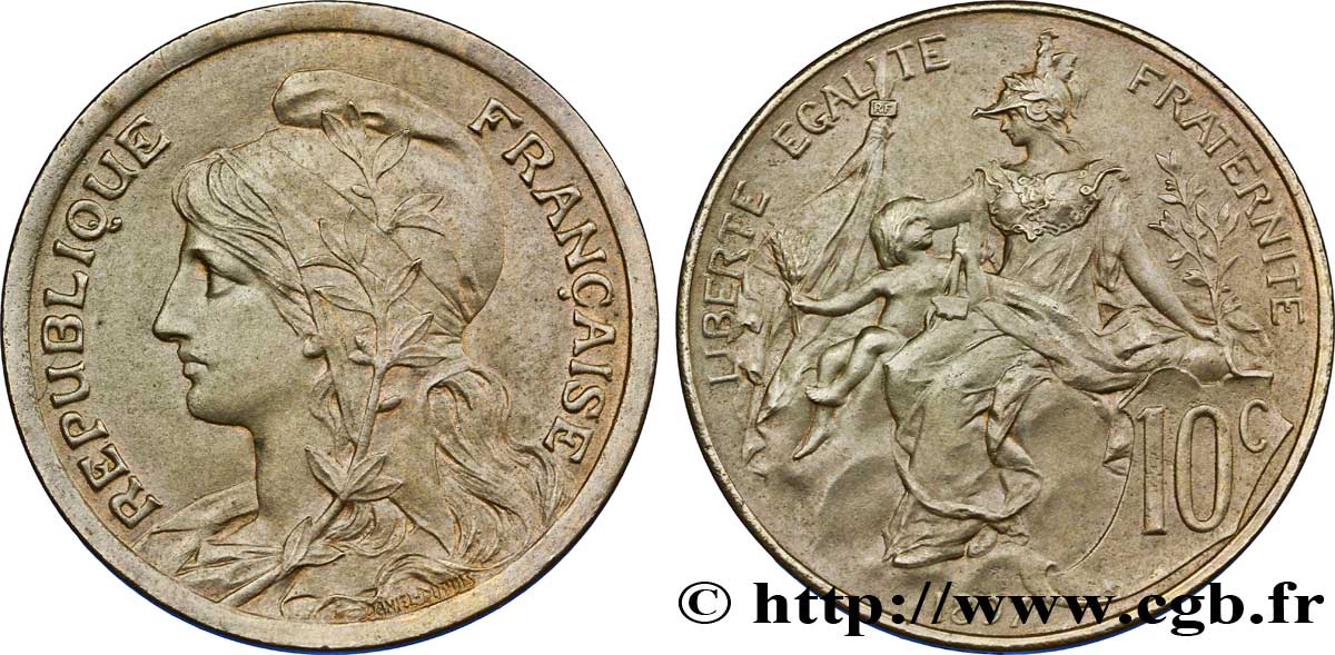 Pré-série de 10 centimes Daniel-Dupuis, flan mat, tête à gauche 1897  VG. manque AU 