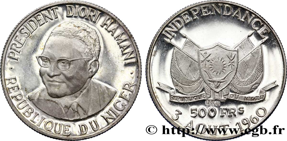 NIGER - RÉPUBLIQUE - HAMANI DIORI Essai de 500 francs 1960 Paris SPL 