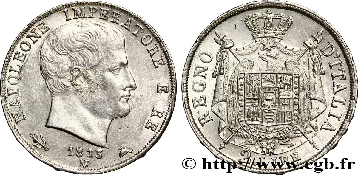 2 lire Napoléon Empereur et Roi d’Italie 1813 Milan M.247  SUP 
