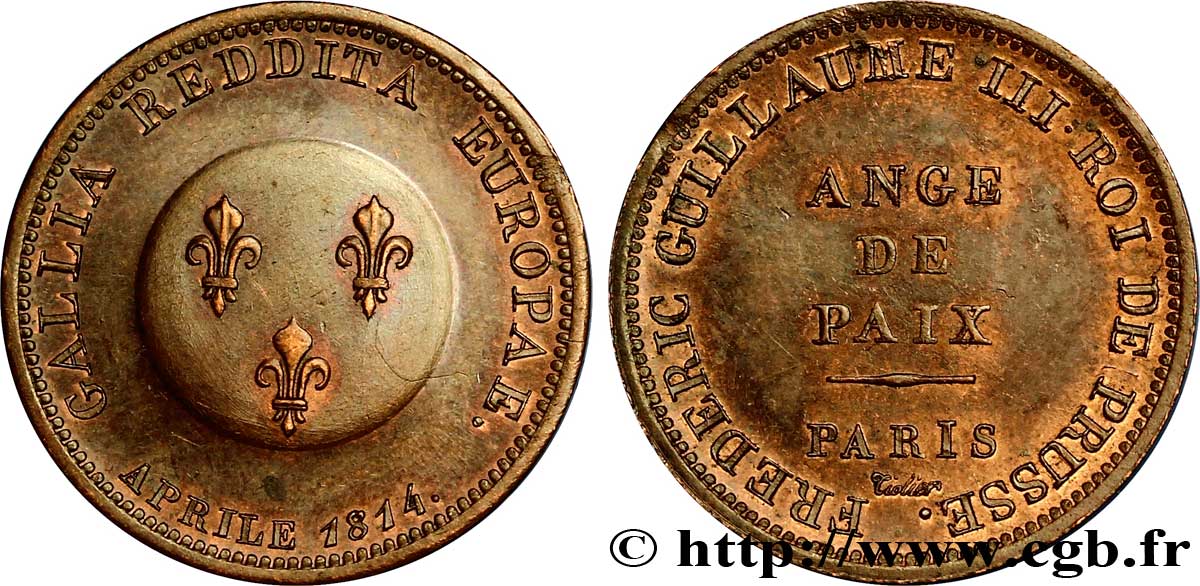Ange de Paix, module de 2 francs pour Frédéric-Guillaume de Prusse 1814 Paris VG.2358  SUP 