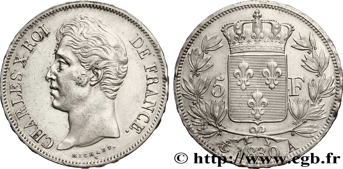 5 francs Charles X, 2e type, tranche en relief 1830 Paris F.312/1 SS 