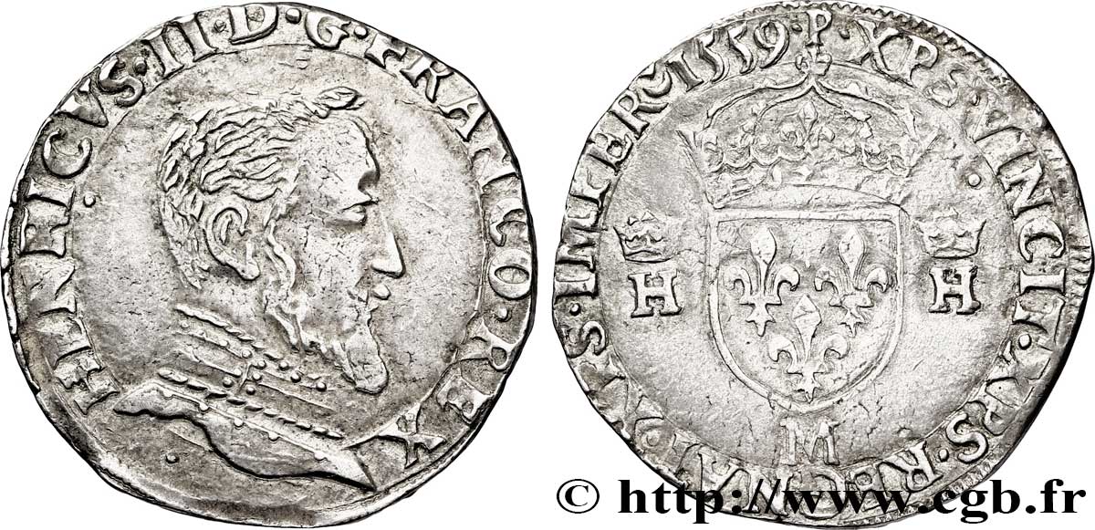 FRANÇOIS II. MONNAYAGE AU NOM D HENRI II Teston à la tête nue, 5e type 1559 Toulouse TTB+