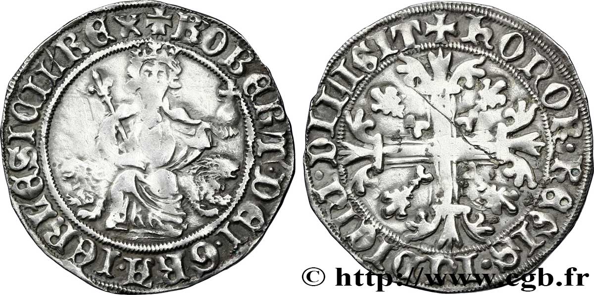 ITALIE - ROYAUME DE NAPLES - ROBERT D ANJOU Carlin d argent c. 1310-1340 Naples TTB