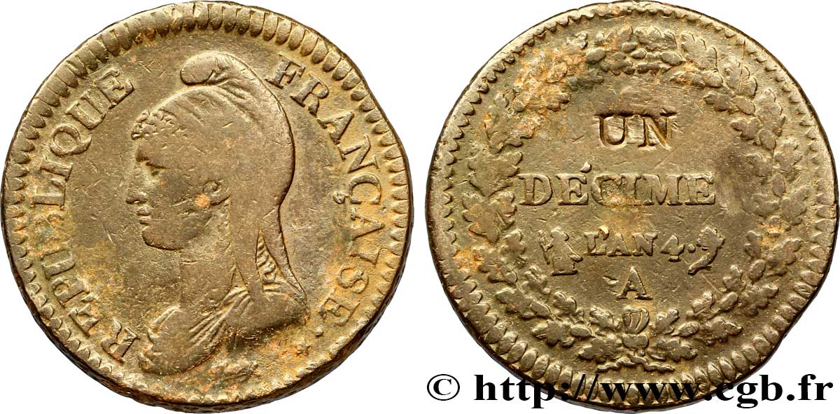 Un décime Dupré, modification du 2 décimes 1796 Paris F.127/1 TB