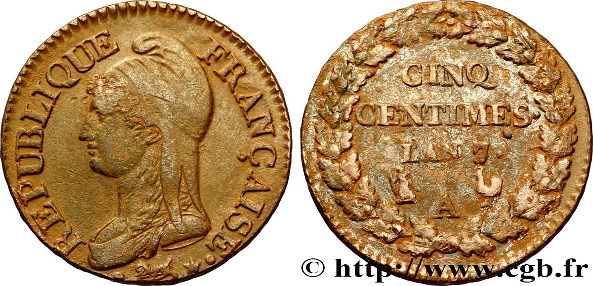 Cinq centimes Dupré, grand module 1799 Paris F.115/46 TTB