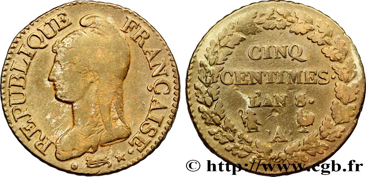 Cinq centimes Dupré, grand module 1800 Paris/Strasbourg F.115/46 BC 